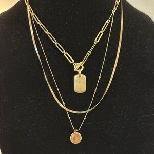 2 seperate gold tone necklaces to make the layered look
